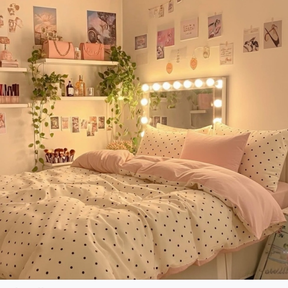 Chic Polka Dot Duvet Cover Set - Cream and Pink